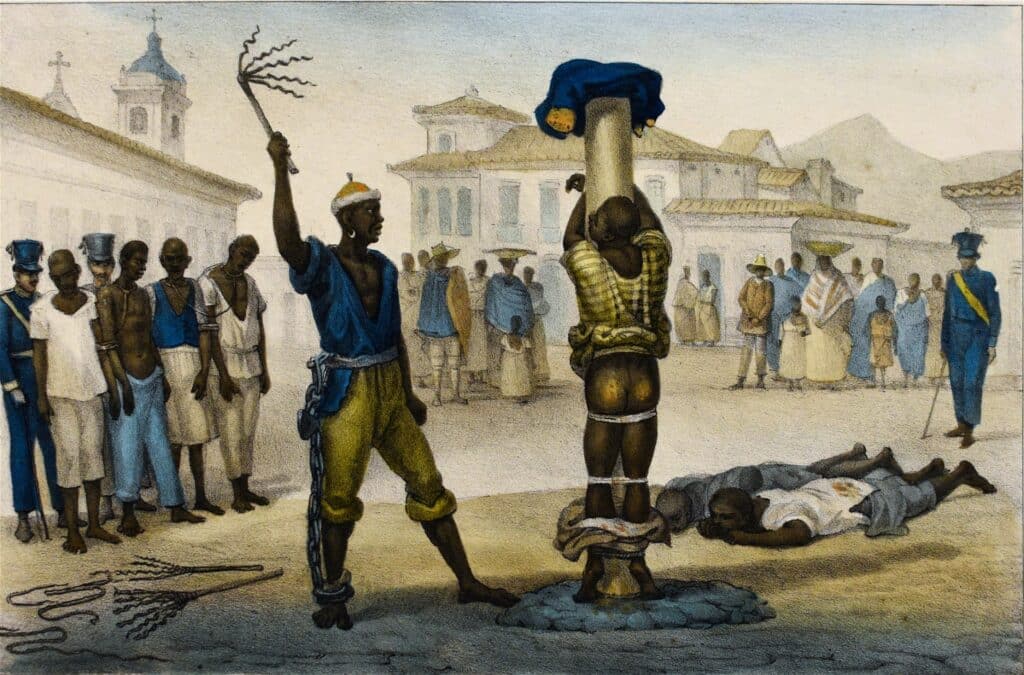 A execução do castigo de chicotadas por Jean-Baptiste Debret A execução do castigo de chicotadas por Jean-Baptiste Debret
