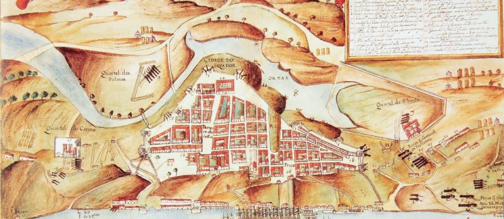 Mapa com planta da cidade de Salvador, invadida pelos holandeses em 1624 Mapa com planta da cidade de Salvador, invadida pelos holandeses em 1624