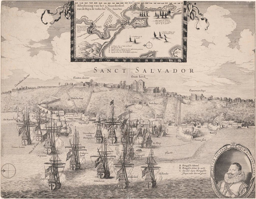 História da Bahia - Ocupação Holandesa na Bahia em 1624 - Desenho de Hassel Gerritsz sobre a Baía de Todos os Santos durante a invasão holandesa História da Bahia - Ocupação Holandesa na Bahia em 1624 - Desenho de Hassel Gerritsz sobre a Baía de Todos os Santos durante a invasão holandesa