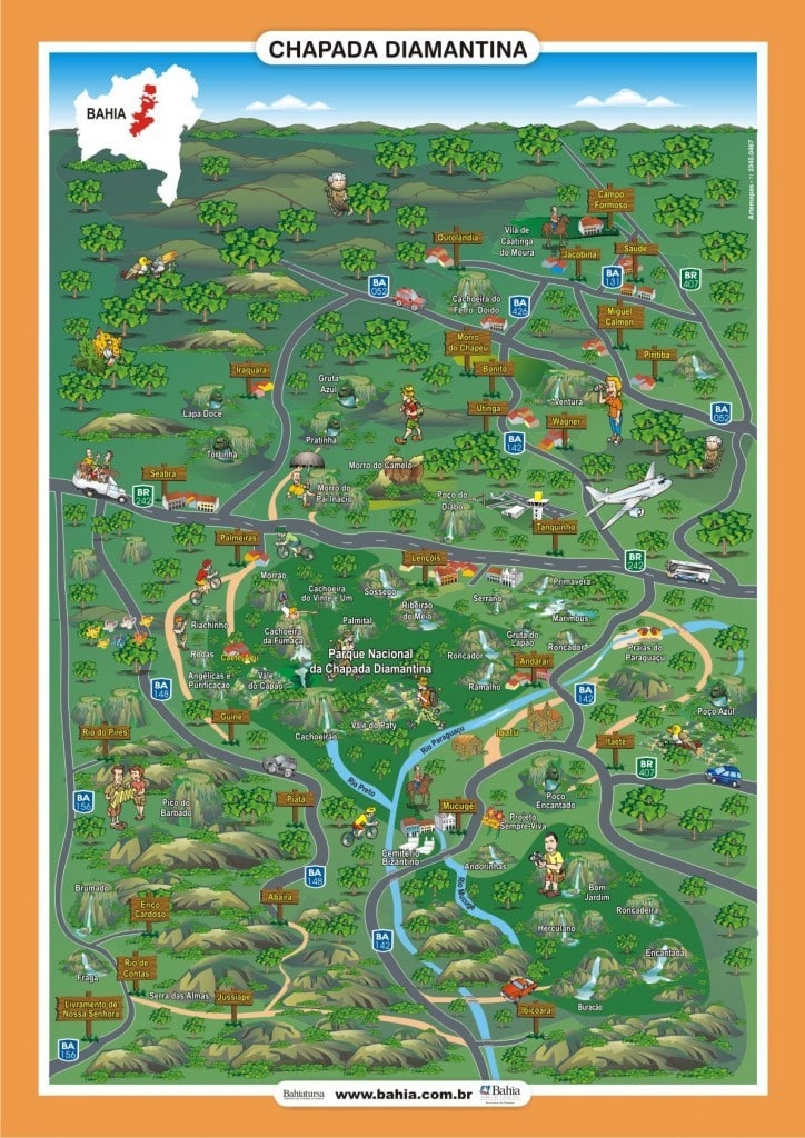 Mapa da Chapada Diamantina mapa da Chapada Diamantina na Bahia