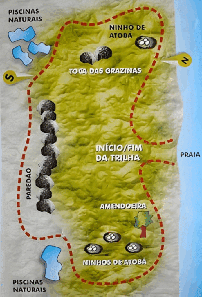 mapa da Trilha da Ilha Siriba no Arquipélago de Abrolhos Mapa da trilha que contorna a Ilha Siriba