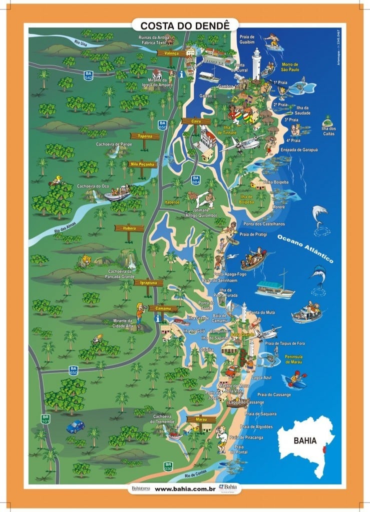 mapa da Costa do Dende na Bahia