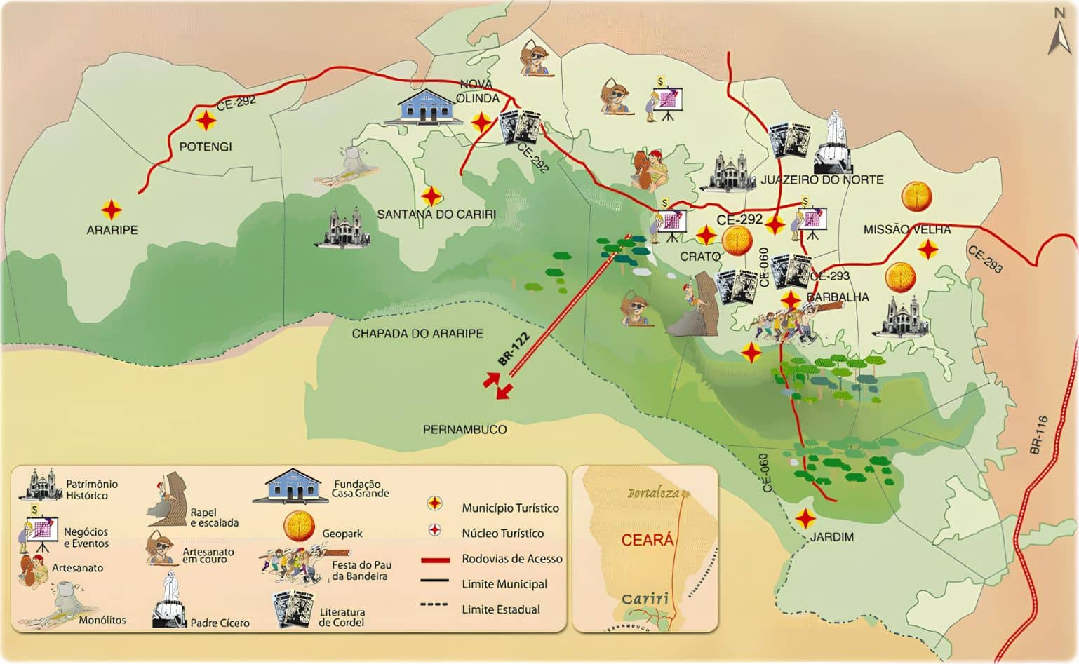 Mapa da região do Cariri no Ceará Mapa da região do Cariri no Ceará
