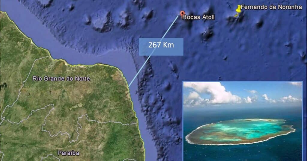 Mapa do Atol das Rocas no oceano Atlantico Sul Mapa do Atol das Rocas no oceano Atlantico Sul