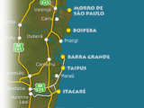 Mapa das praias no sul da Bahia