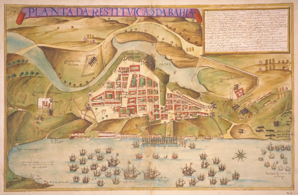 Cartografia de Albernaz de 1631 da cidade de Salvador da Bahia Cartografia de Albernaz de 1631, cidade de Salvador em que figuram também o Forte de Santo Alberto, a antiga Torre de Santo Antônio da Barra e a Torre de São Tiago de Água de Meninos, o Forte de Serrat é o quarto representado em planta.