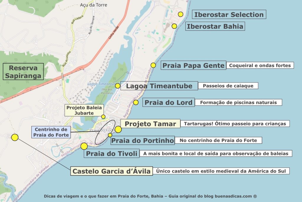 Mapa Turístico do distrito da Praia do Forte na Bahia