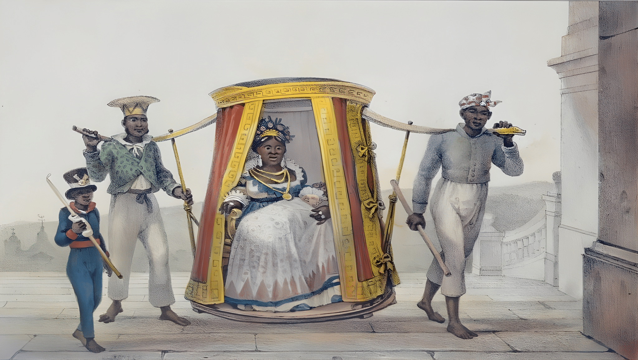 Jean-Baptiste Debret - Transporting a White Child to be Baptised in a Church, from 'Voyage Pittoresque et Historique au Bresil', engraved by Thierry Freres, 1839 Jean-Baptiste Debret - Transporting a White Child to be Baptised in a Church, from 'Voyage Pittoresque et Historique au Bresil', engraved by Thierry Freres, 1839