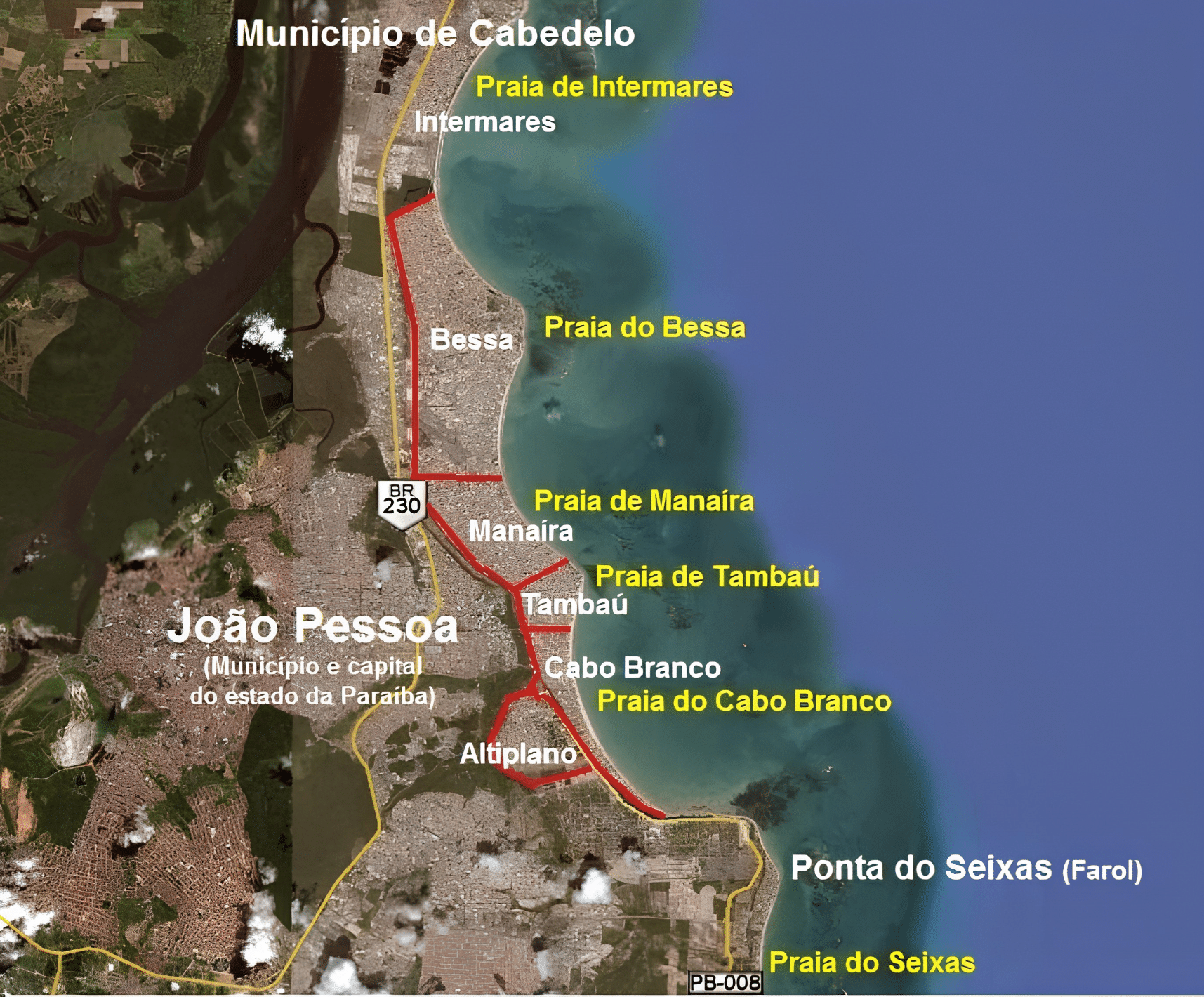 Mapa das praias de urbanas de João Pessoa PB Mapa das praias de urbanas de João Pessoa PB