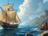 Portugueses chegando na America do Norte em 1497