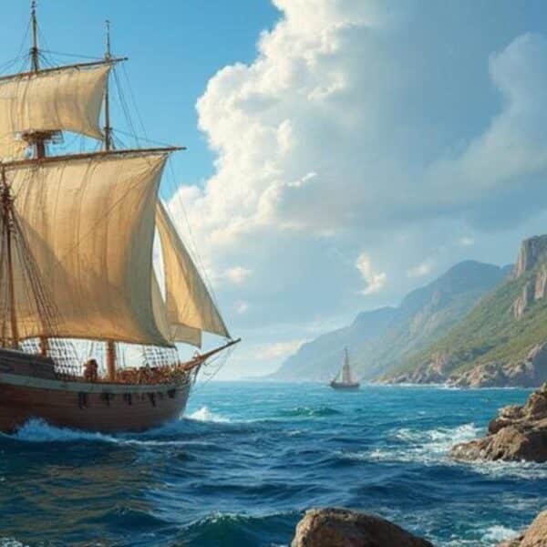 Portugueses chegando na America do Norte em 1497